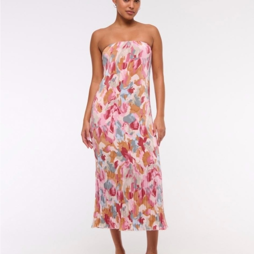 Abercrombie & Fitch Strapless Pink Multi Print Midi Dress